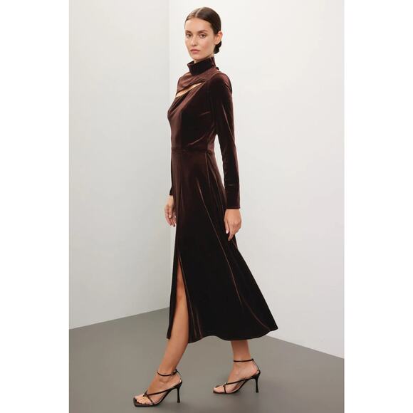 Rene Ruiz Velvet Midi Dress in Brown Size 2 - Picture 3 of 10